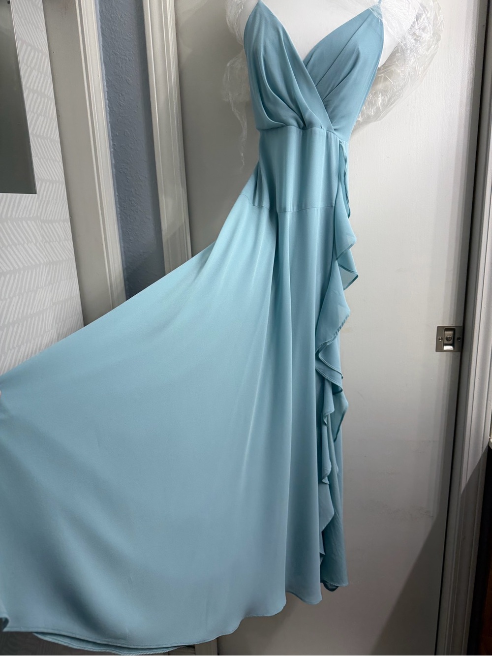 Light Blue Ruffled Maxi Dress - Women